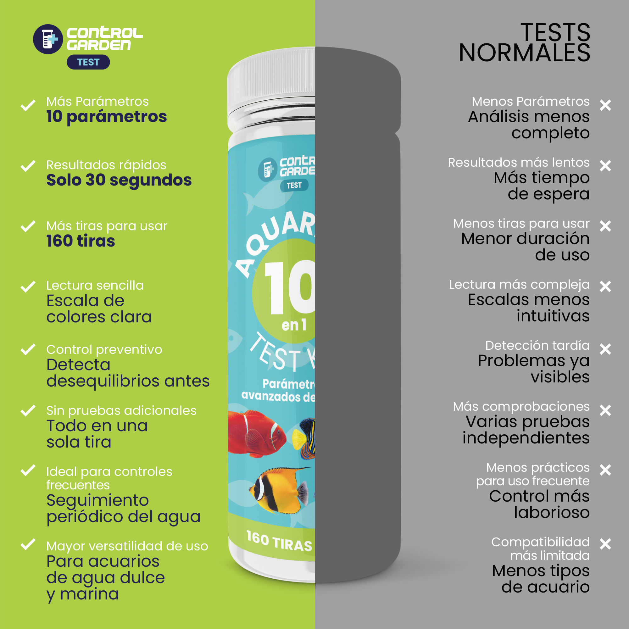 Kit de 160 Tiras Reactivas para Acuario 10 en 1 de Control Garden · foto 2