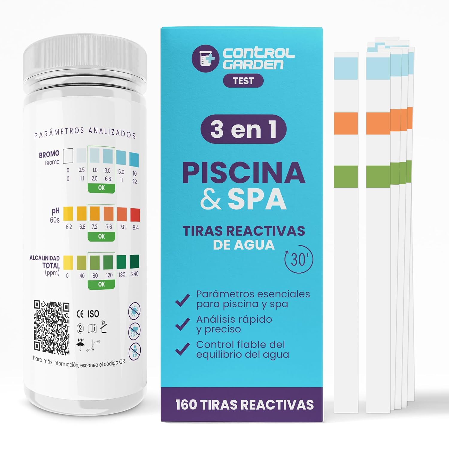 Testery 3 w 1 do pH, bromu i całkowitej alkaliczności · Opakowanie 50 szt.