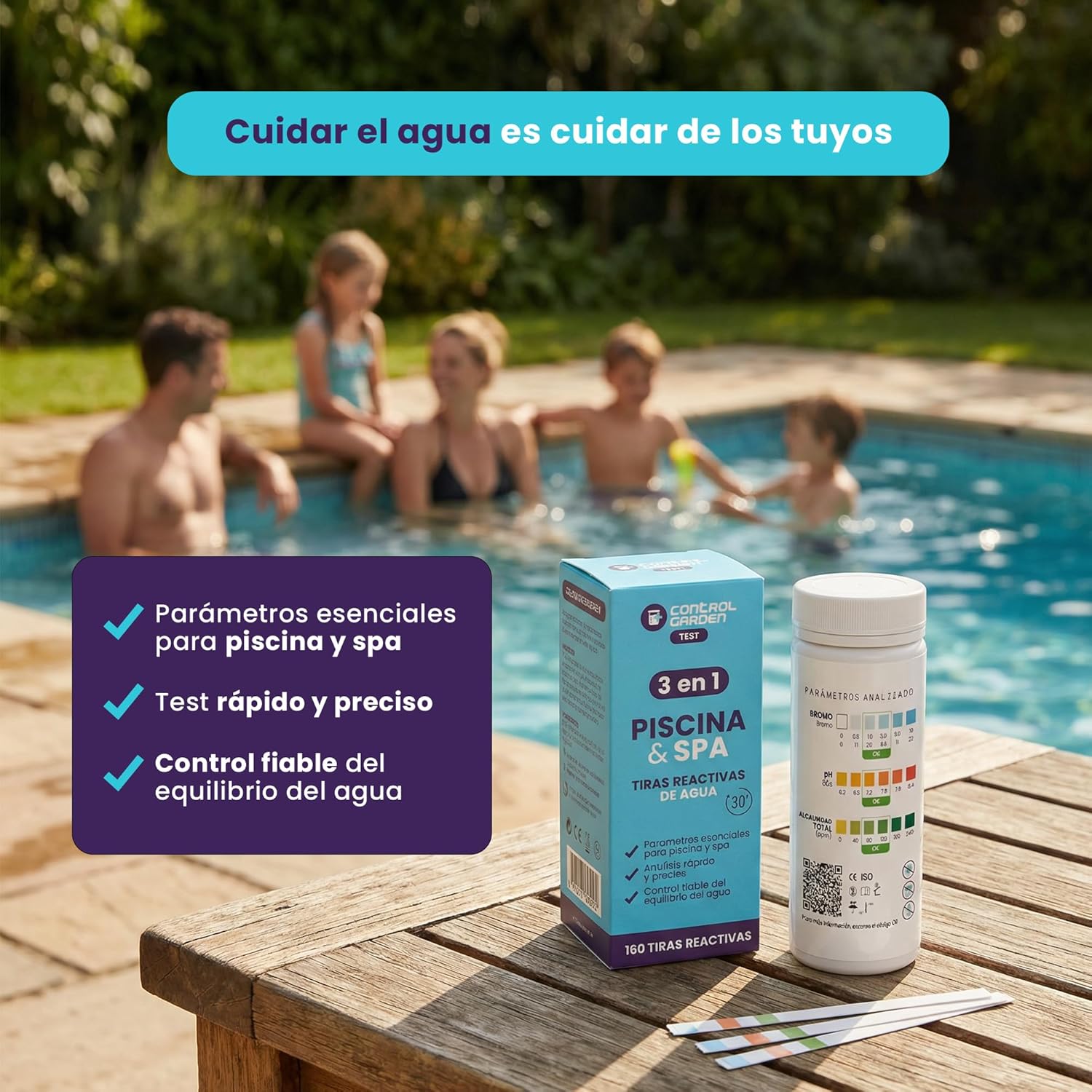 Tiras pH reactivas 3 en 1 para piscinas y spas de Control Garden · foto 3