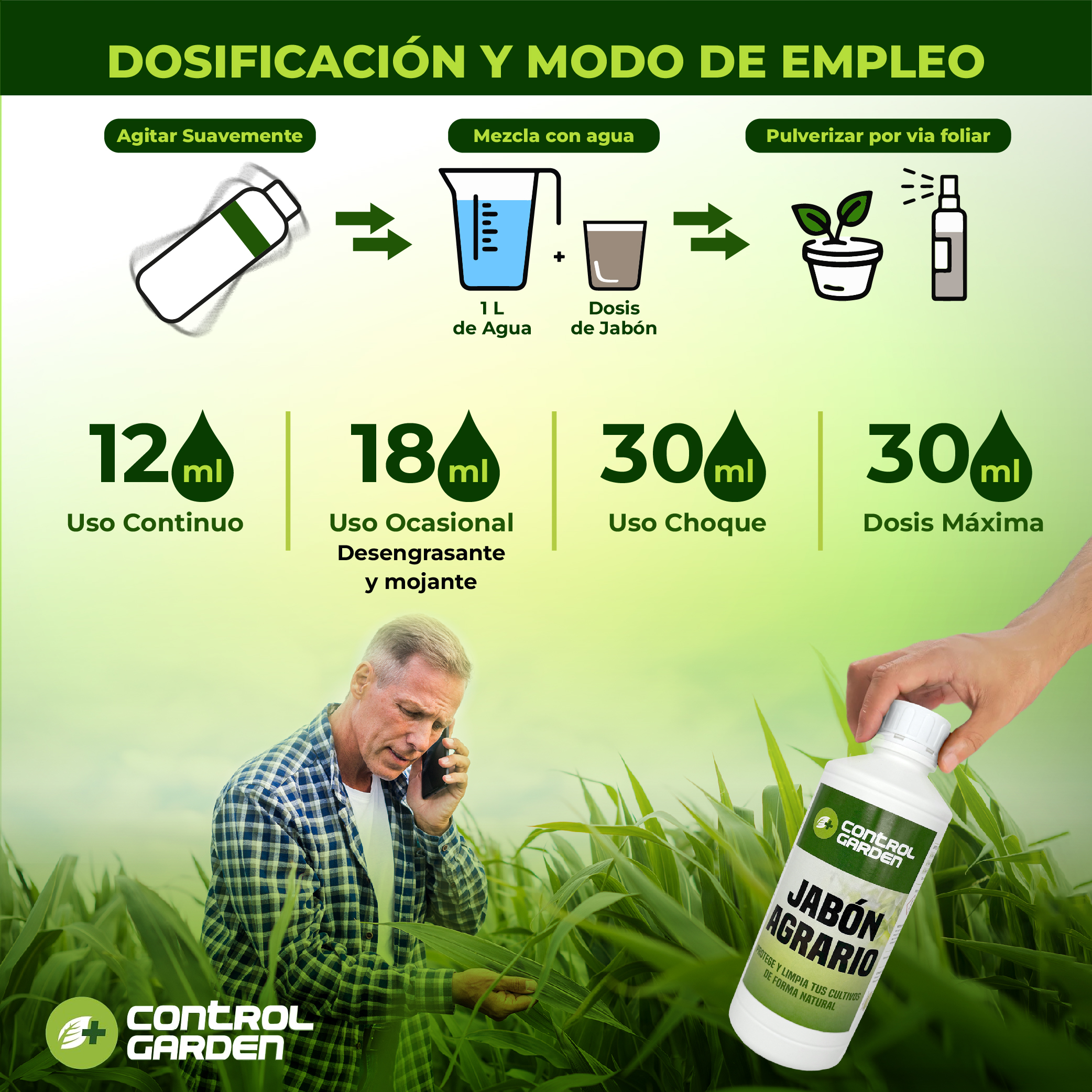 Jabón agrario potásico Control Garden 1 L para eliminar plagas · foto 3