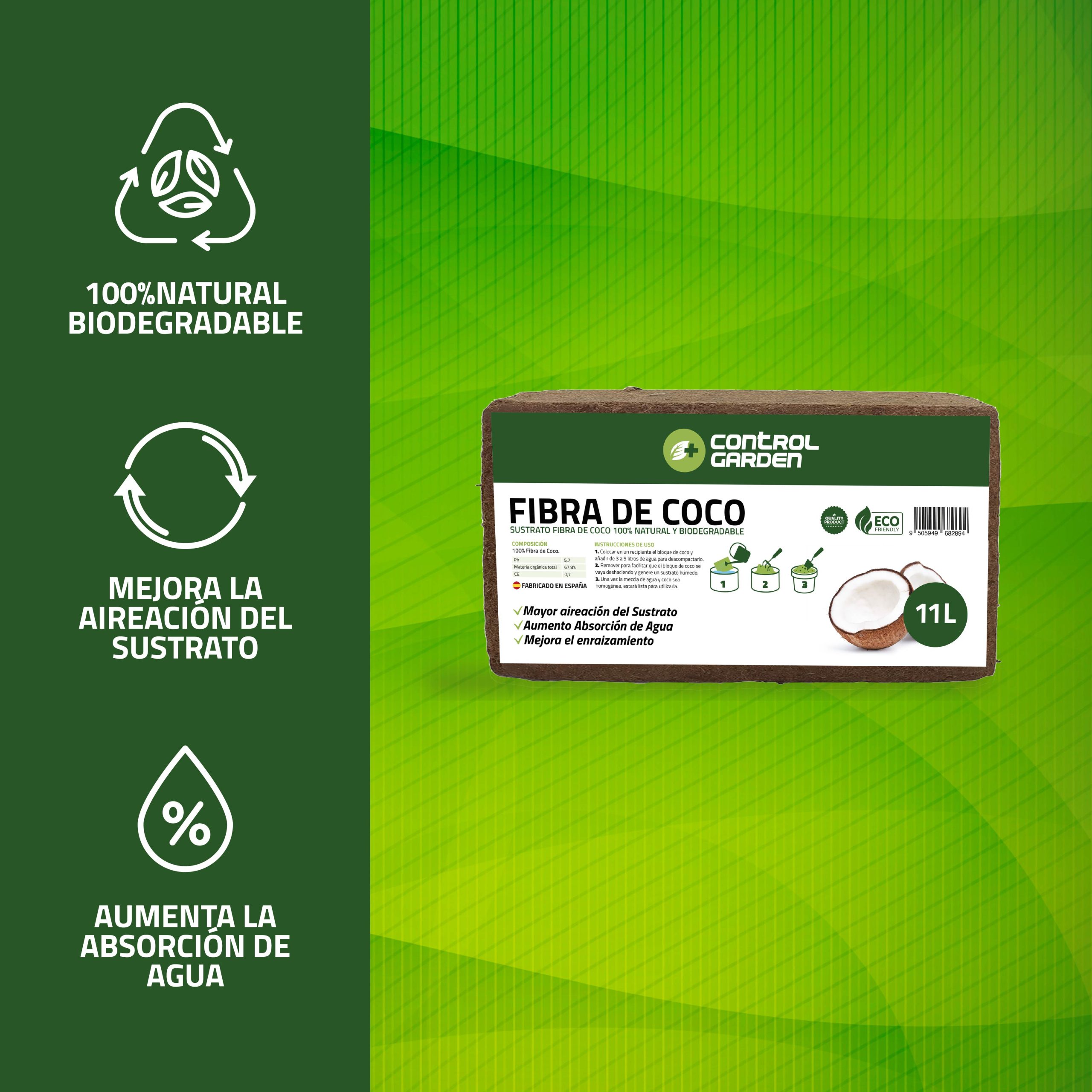 Sustrato de fibra de coco 11L 650g 100% natural para cultivos · foto 2