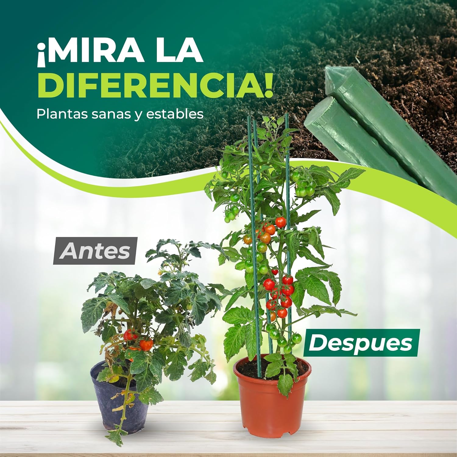 Tutores de acero recubiertos de PVC de 90 cm en pack de 10 para jardinería · foto 3