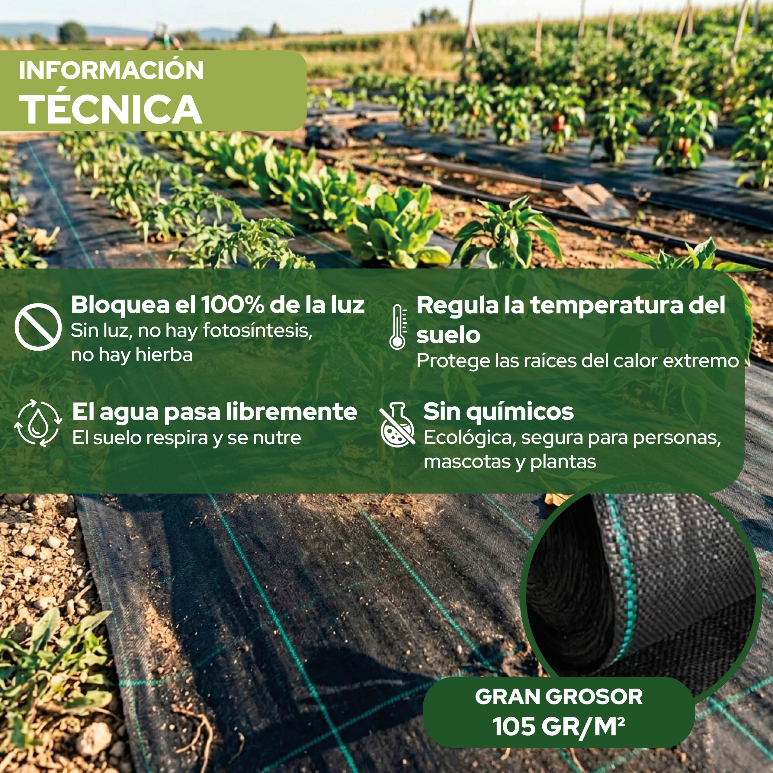 Malla Antihierbas Control Garden 2x5 m 105 g/m² para jardinería · foto 4