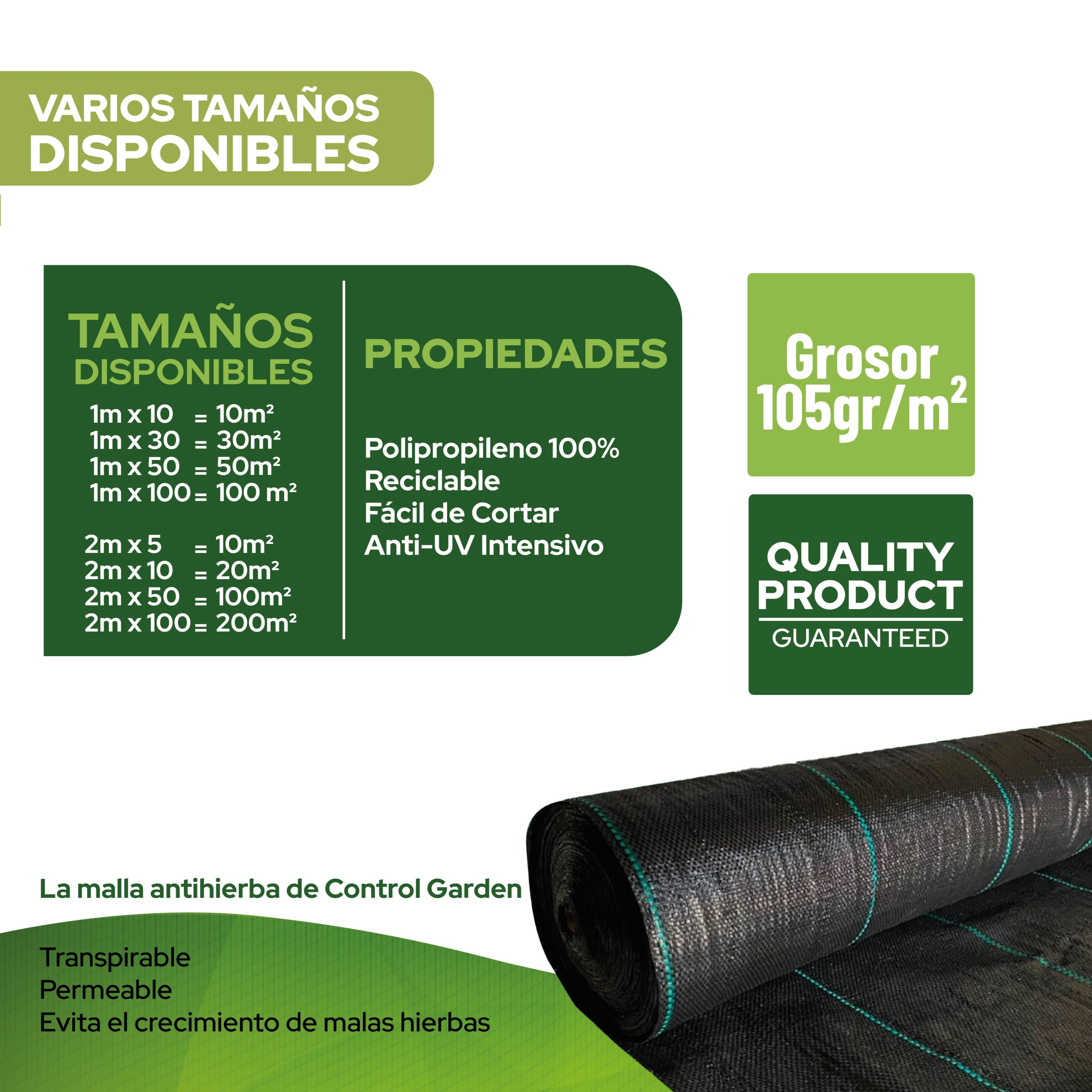 Malla Antihierbas Control Garden 2x5 m 105 g/m² para jardinería · foto 8