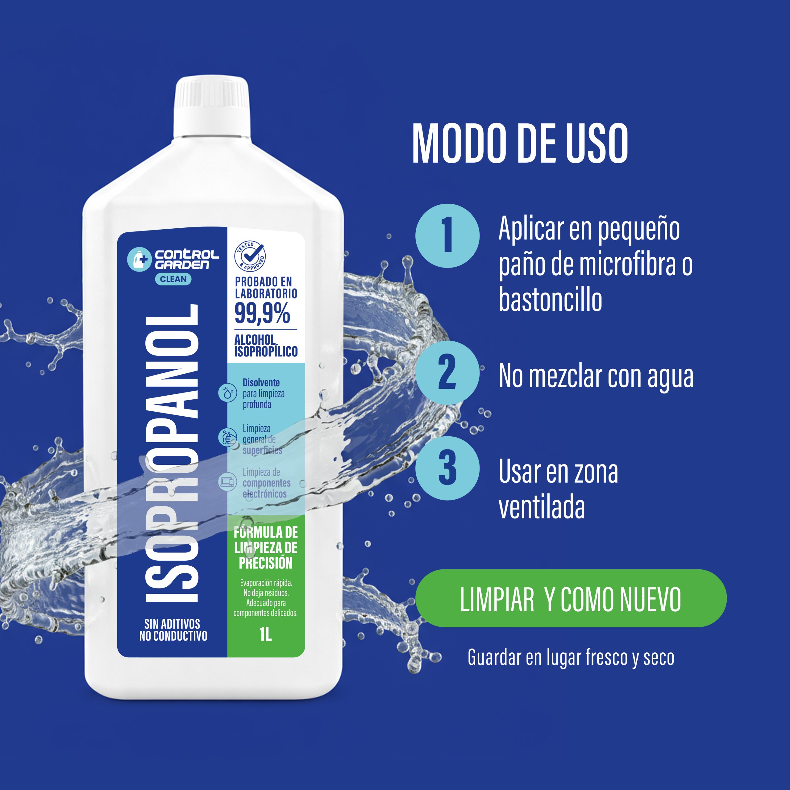 Botella de alcohol isopropílico Control Garden 1L para limpieza técnica y de precisión. · foto 6