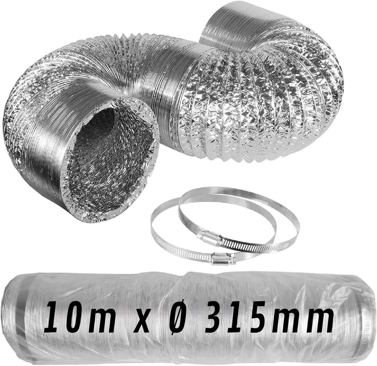 Elastyczny kanał aluminiowy Ø 315 mm 10 m z zaciskami · Pack 1 szt.