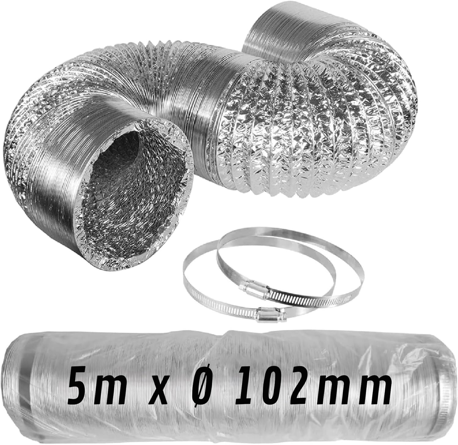 Elastyczny kanał aluminiowy Ø 102 mm 5 m z zaciskami · Pack 1 szt.
