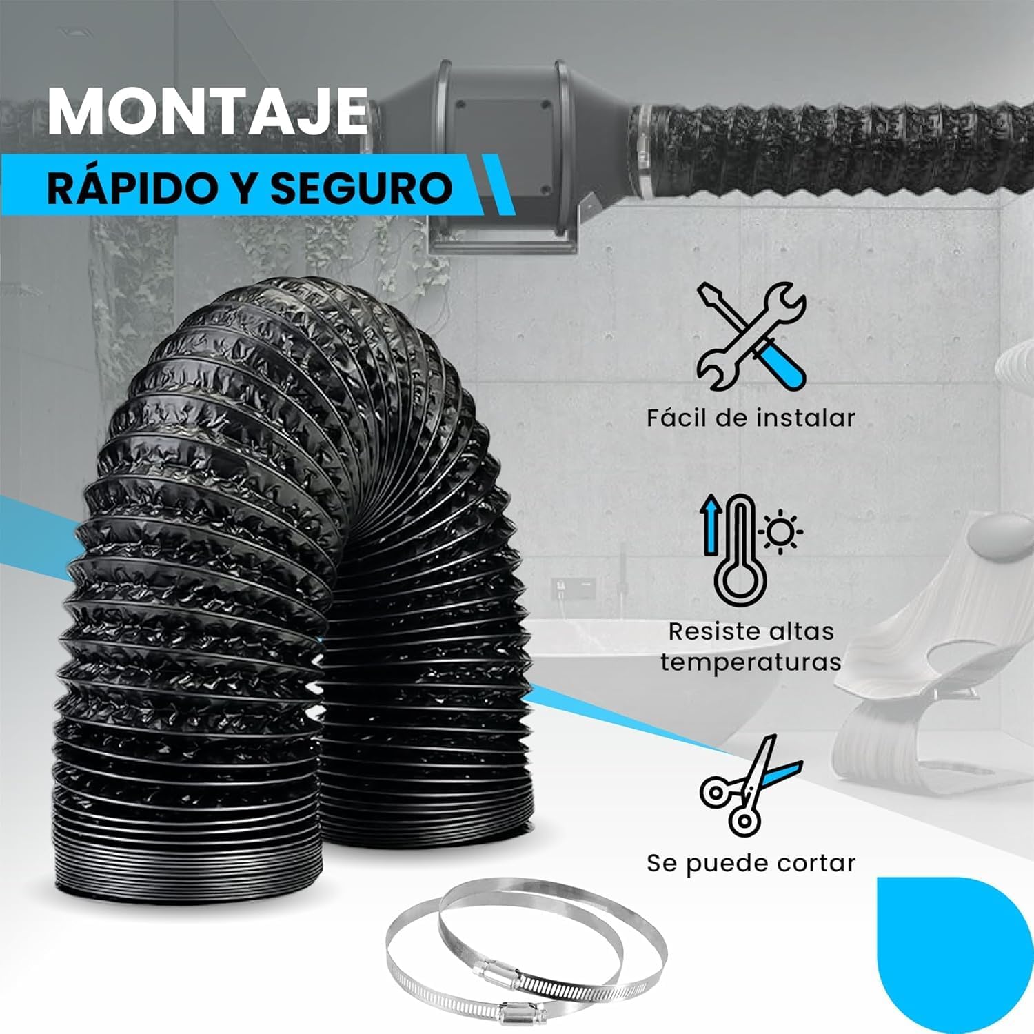 Tubo flexible de aluminio negro de 254 mm y 10 m para ventilación · foto 3