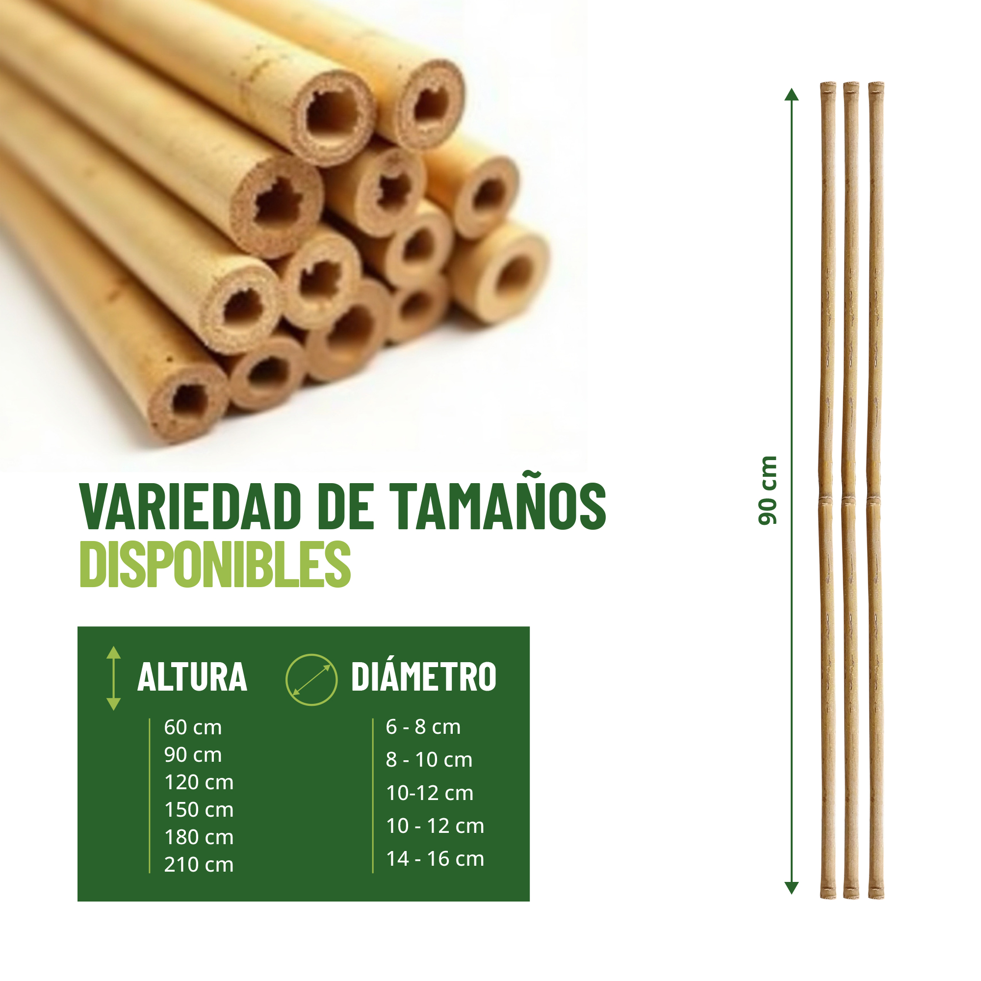 Pack de 30 tutores de bambú de 90 cm para soporte de plantas · foto 2