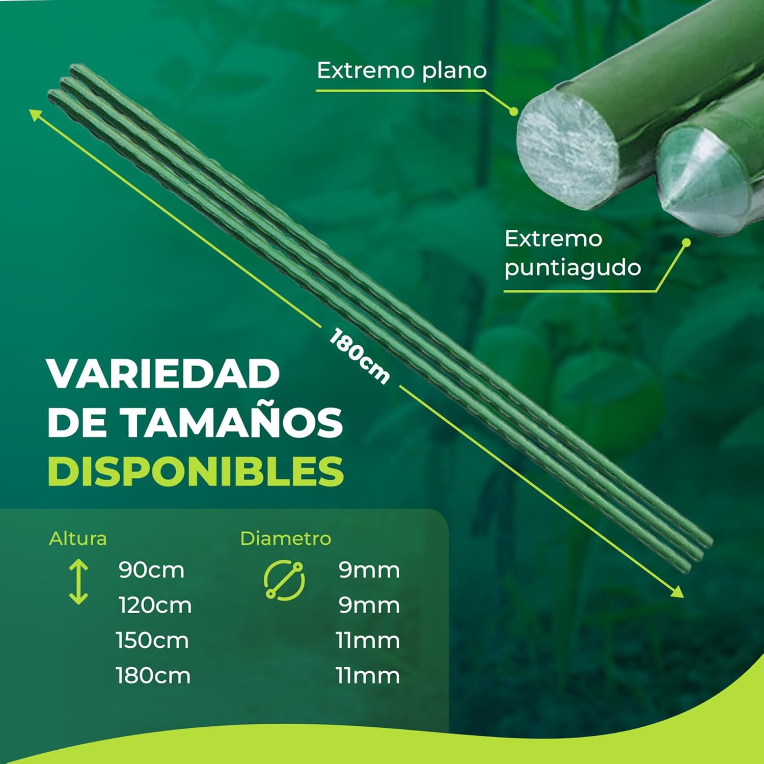 Pack de 10 tutores de acero recubiertos de PVC de 120 cm para jardinería · foto 5